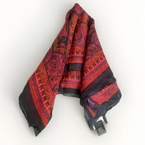 Vintage 90s Dana Buchman Scarf 100% Silk Square Red Paisley Hand Rolled Career